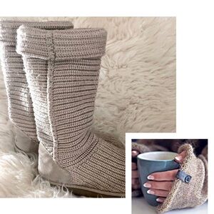 UGG Tan Tall Knit Cardy Pull-On Comfy Sweater Boots